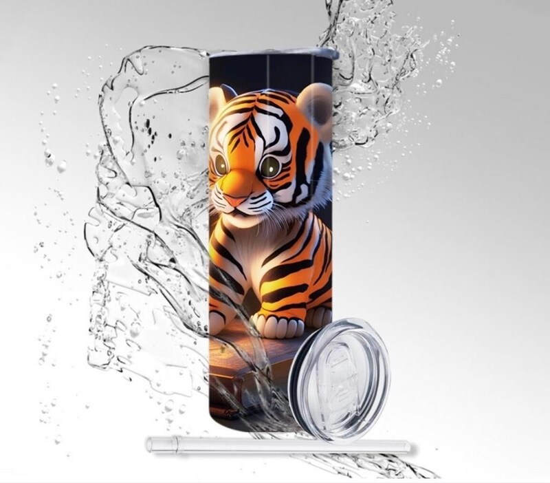Tumbler: Baby Tiger Library Book, Sublimated 20 oz Skinny Tumbler